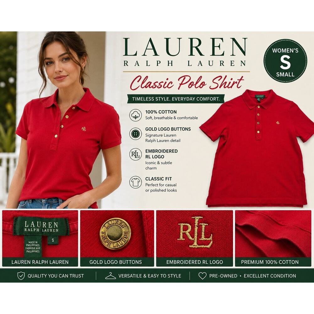 Lauren Ralph Lauren Polo Shirt Women’s Small Red Cotton Short Sleeve Classic